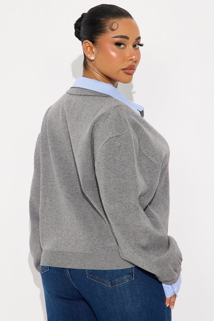 Clocked In Poplin Collar Sweater - Grey/combo