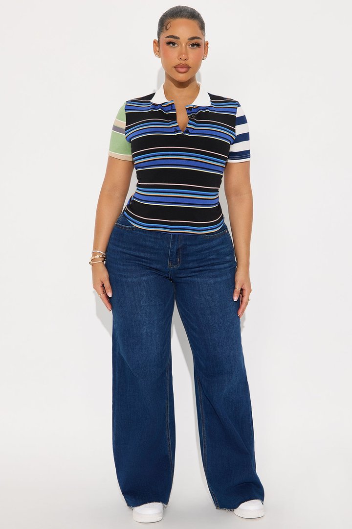 Lona Short Sleeve Polo Top - Black/combo