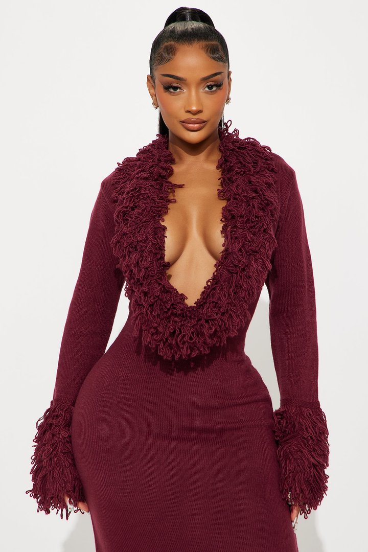 Chi Sweater Maxi Dress - Burgundy