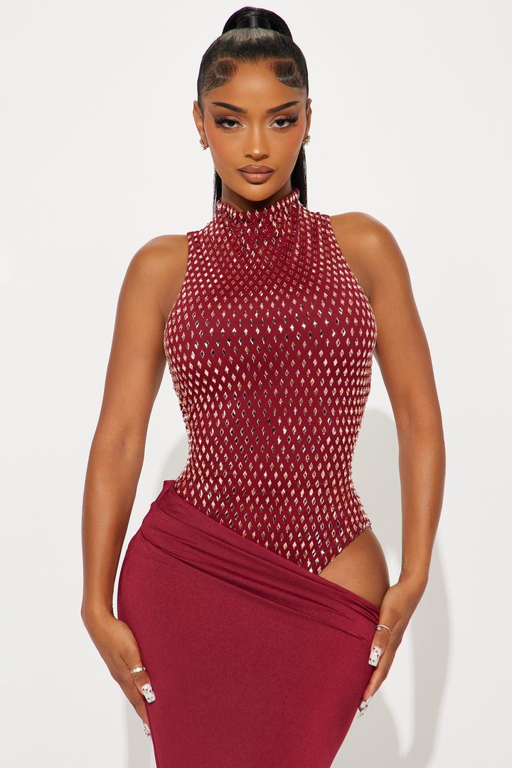 Neveah Rhinestone Gown - Burgundy