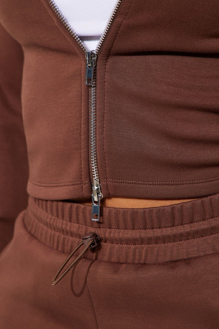 Monica Soft Scuba Zip Hoodie Pant Set - Brown