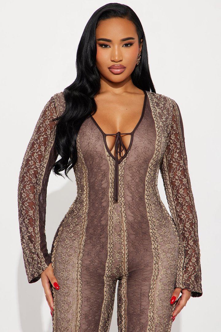 Jasleen Lace Wide Leg Jumpsuit - Brown Combo