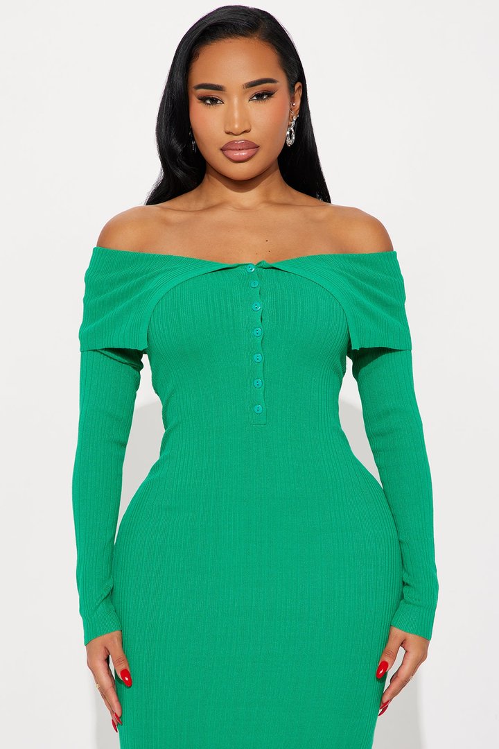 Do It Like Me Sweater Midi Dress - Green