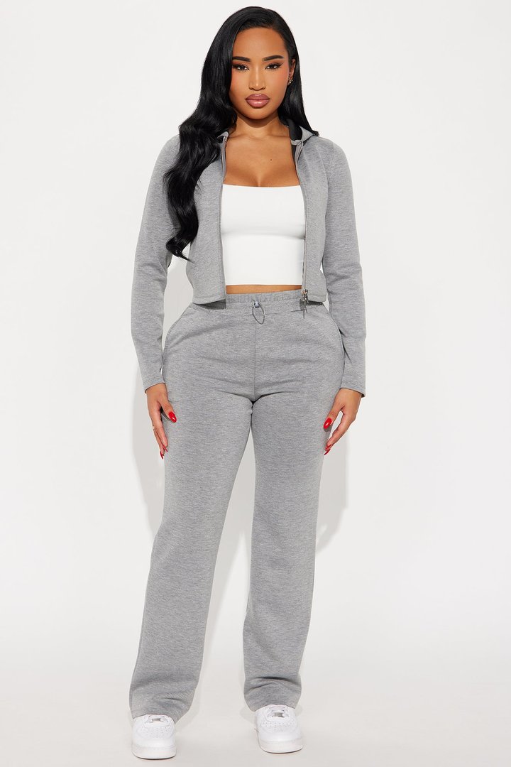 Monica Soft Scuba Zip Hoodie Pant Set - Charcoal