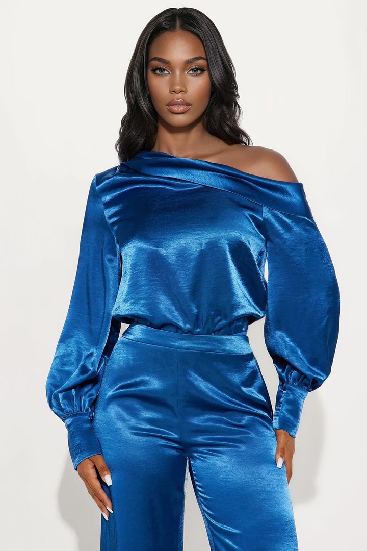 Savannah Satin Bodysuit Pant Set - Teal