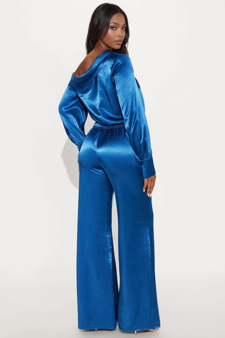 Savannah Satin Bodysuit Pant Set - Teal