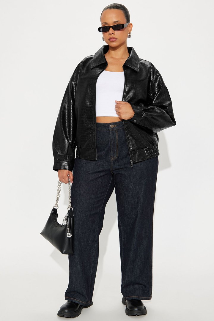 Lola Croc Faux Leather Bomber Jacket - Hunter