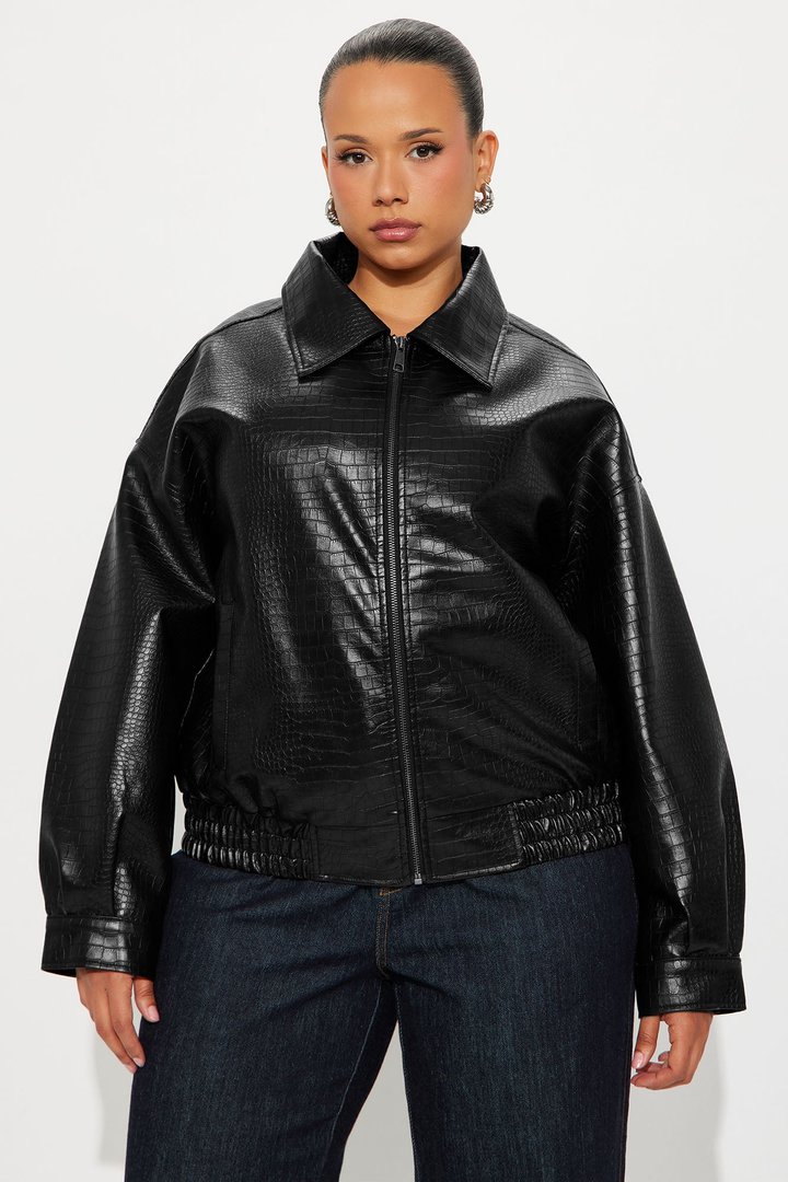 Lola Croc Faux Leather Bomber Jacket - Hunter