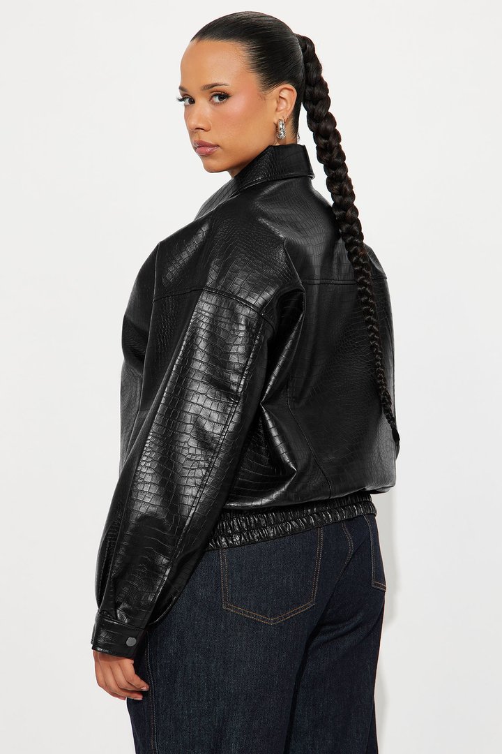 Lola Croc Faux Leather Bomber Jacket - Hunter