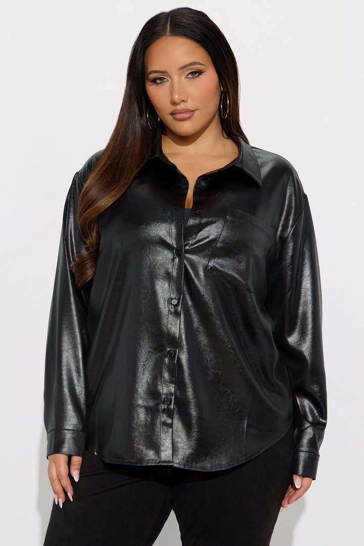 Day Dreams Textured Satin Shirt - Black