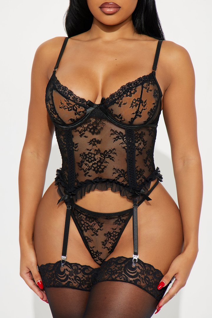 Katie Bustier and Panty 2 Piece Set - Black