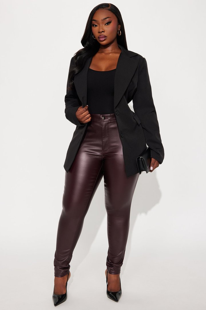 She Bad PU Leather Pant - Wine