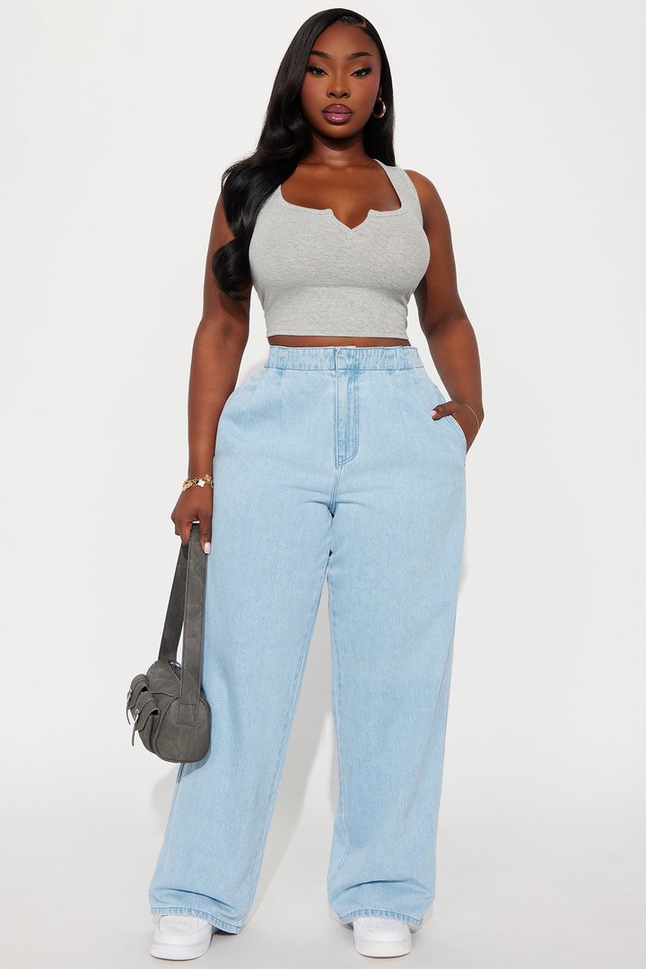 Leah Ribbed Tank Top - Heather Grey