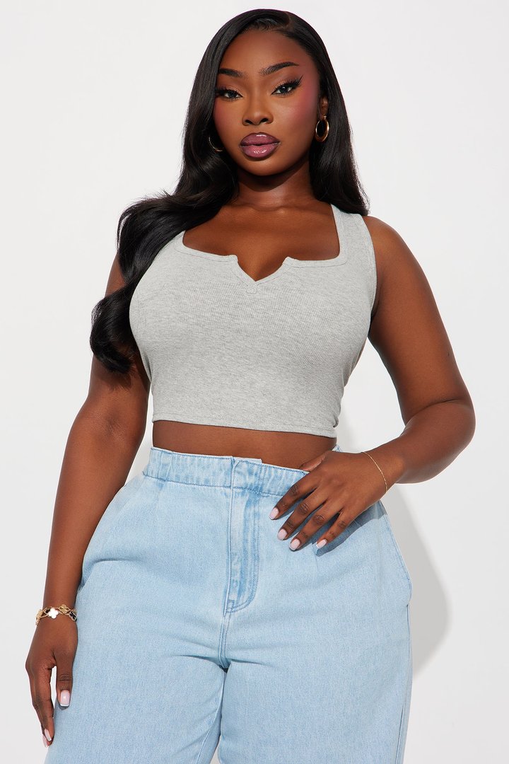 Leah Ribbed Tank Top - Heather Grey