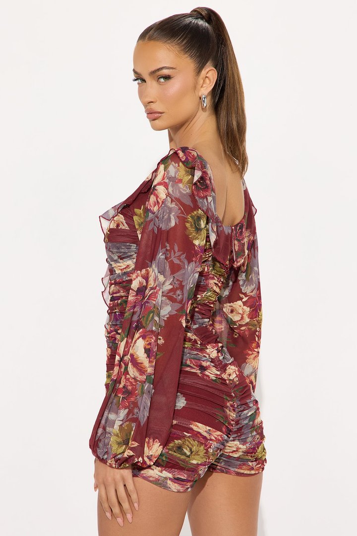 Pretty Please Mesh Floral Romper - Rust/combo