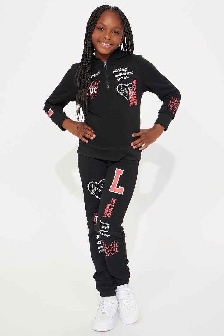 Mini Keep Loving Fleece Pant Set - Black