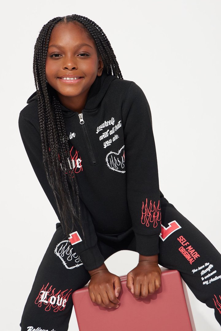 Mini Keep Loving Fleece Pant Set - Black