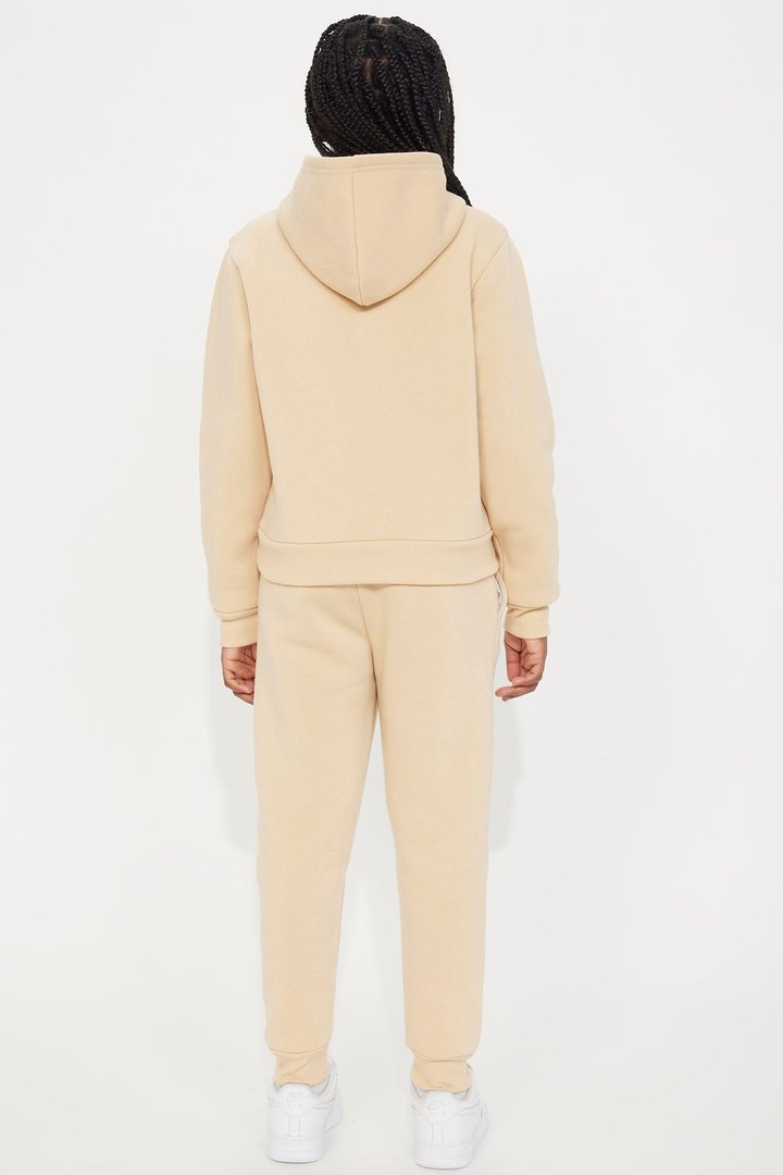 Mini Black Excellence Fleece Pant Set - Tan