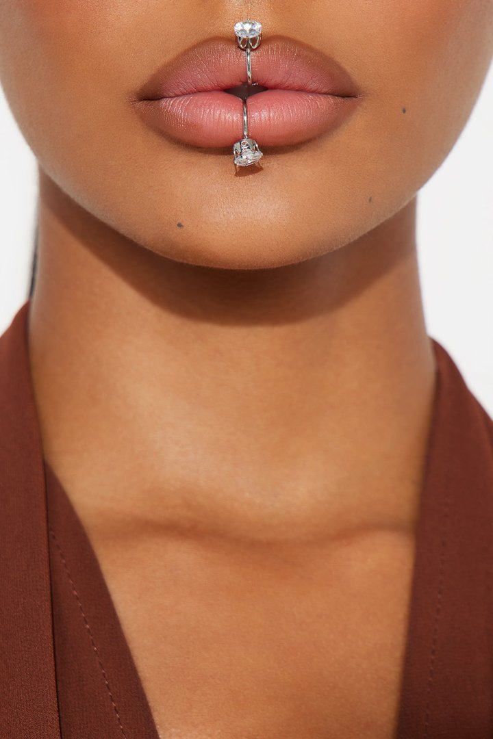 Glitter Bite 2 Piece Lip Ring Set - Silver