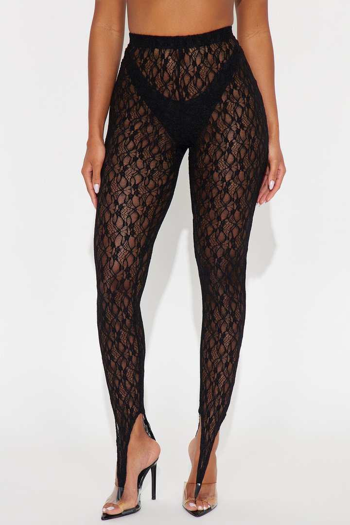 Kassidie Mid Rise Lace Stirrup Legging - Black