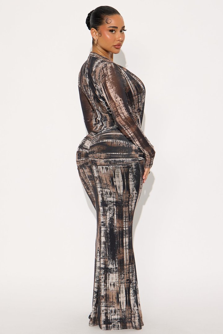 Guilt Trip U Abstract Maxi Dress - Brown/combo