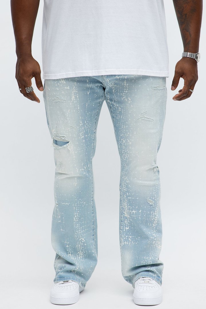 Stacked Skinny Flare Bleach Croc Jean - Light Wash