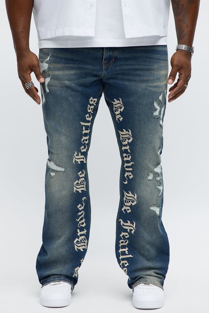 Stacked Skinny Flare Be Brave Be Fearless Embridered Jean - Dark Wash