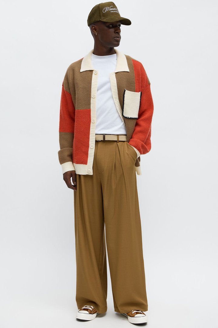 Home Hearth Collared Cardigan - Rust/combo