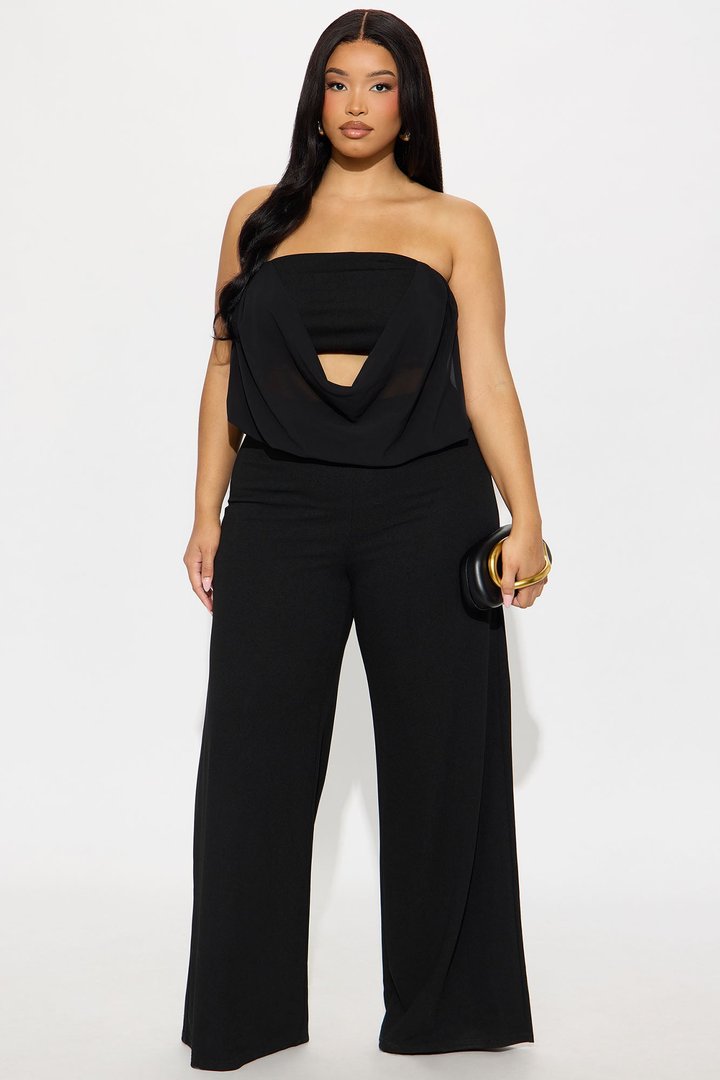 Roxana Cowl Neck Wide Leg Jumpsuit - Black