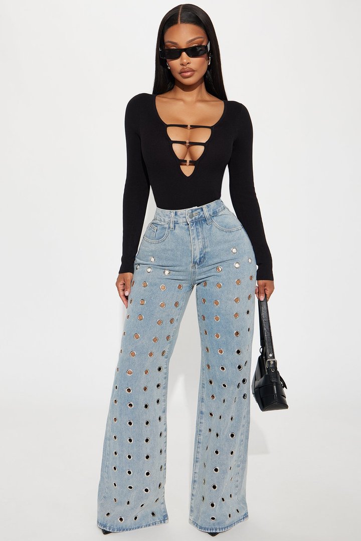 Jessi Cut Out Sweater Bodysuit - Black