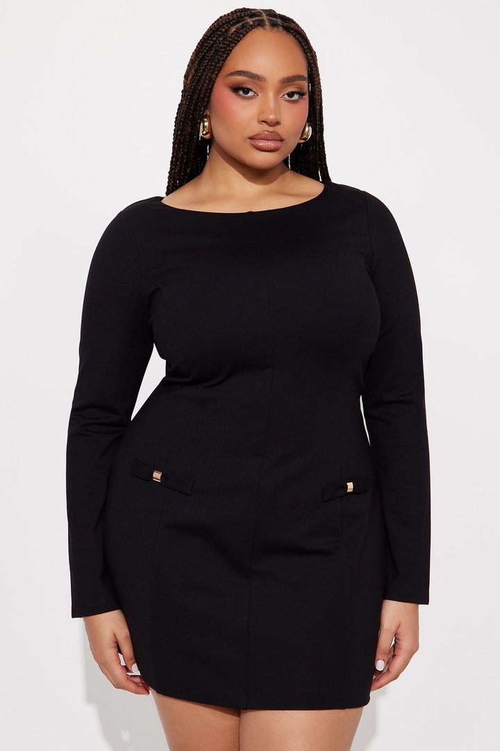 Dressed In Confidence Long Sleeve Mini Dress - Black