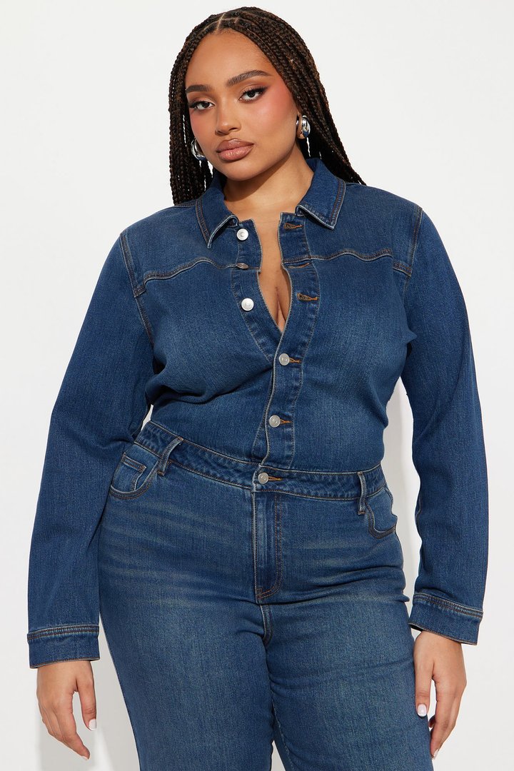 Talia Medium Wash Straight Leg Jumpsuit - Medium Wash