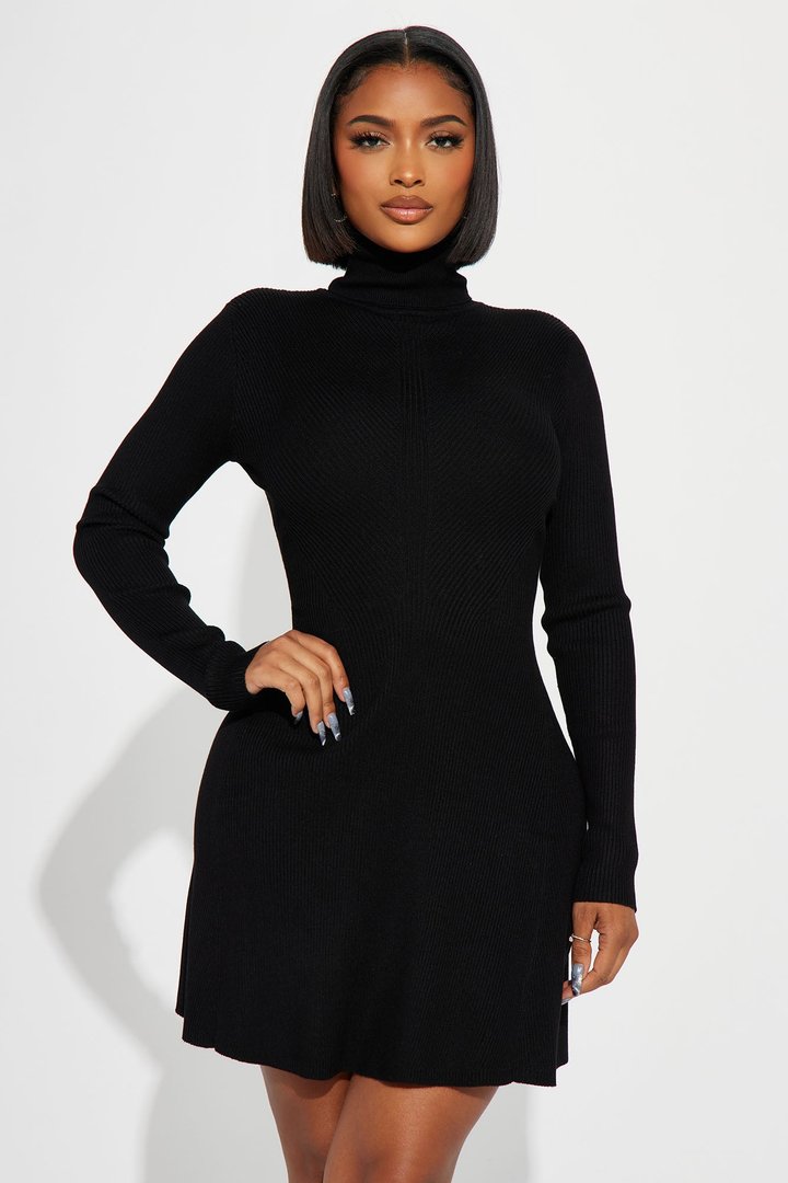 Jodie Ribbed Mini Dress - Black