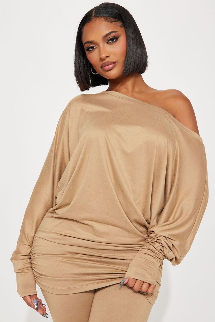 Camila Off Shoulder Legging Set - Taupe