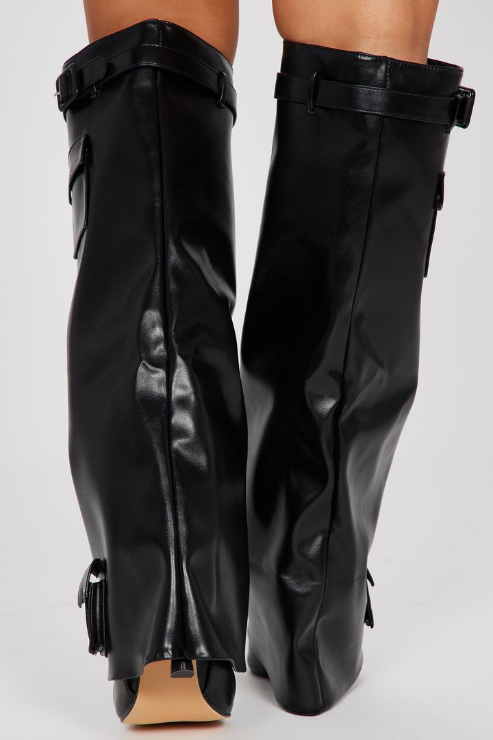 Having The Attention Knee High Heeled Boots - Black
