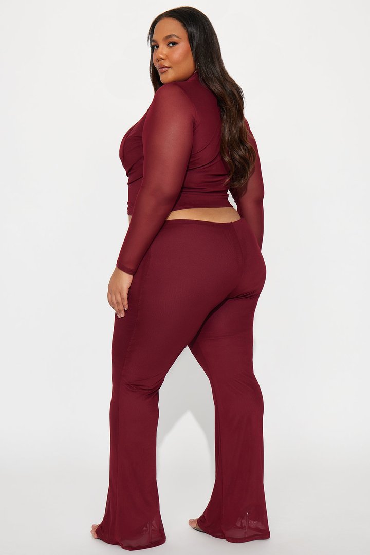 Maya Cowl Neck Scarf Top And Pant Set - Burgundy