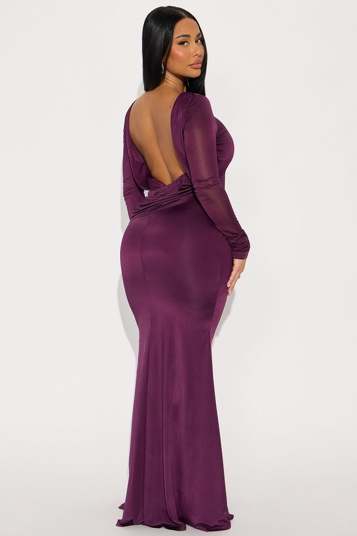 Deena Backless Long Sleeve Maxi Dress - Plum