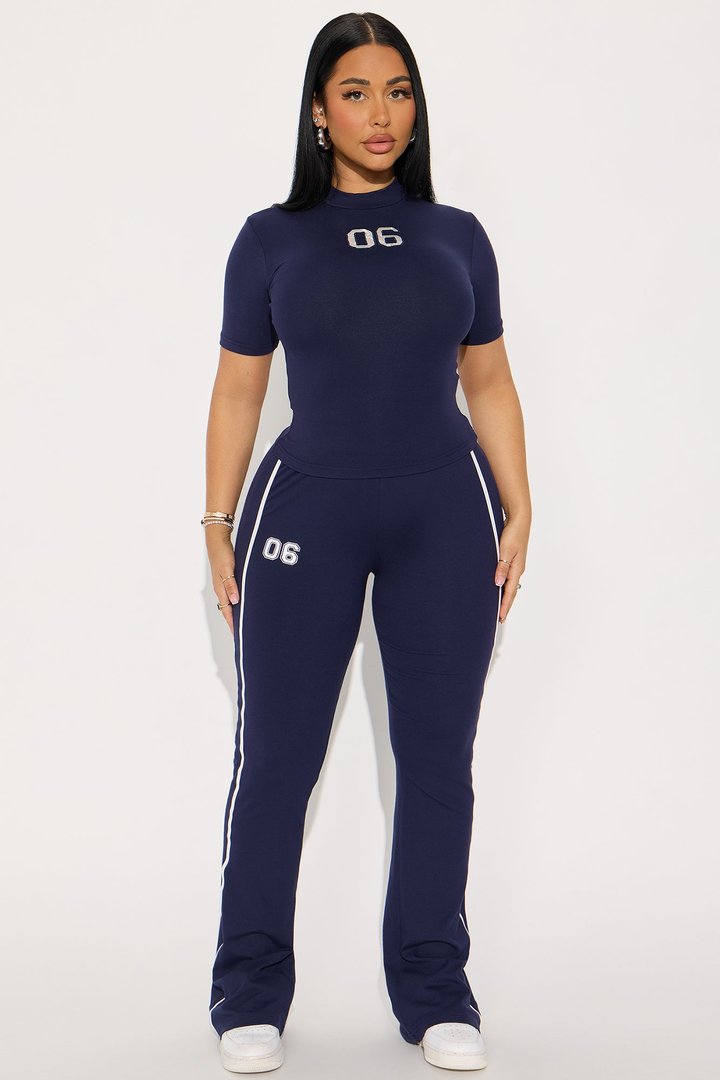 Sporty Vibe Ribbed Pant Set - Navy