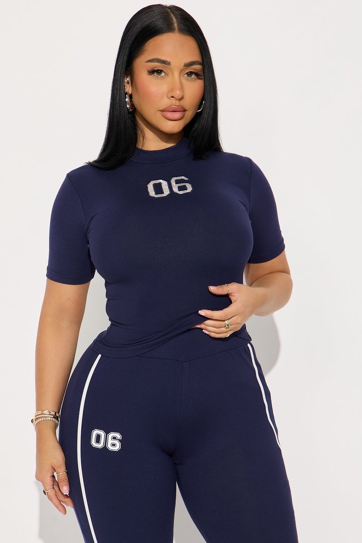 Sporty Vibe Ribbed Pant Set - Navy