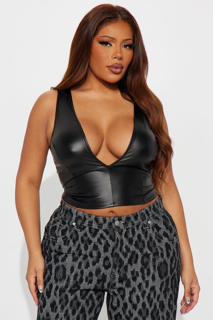 Angelina Faux Leather Top - Black