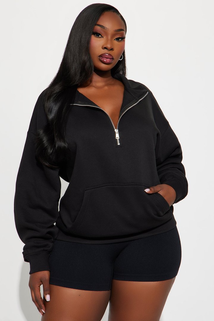 Stole My Ex Boyfriend's Oversized Quarter Zip Sweatshirt - Black
