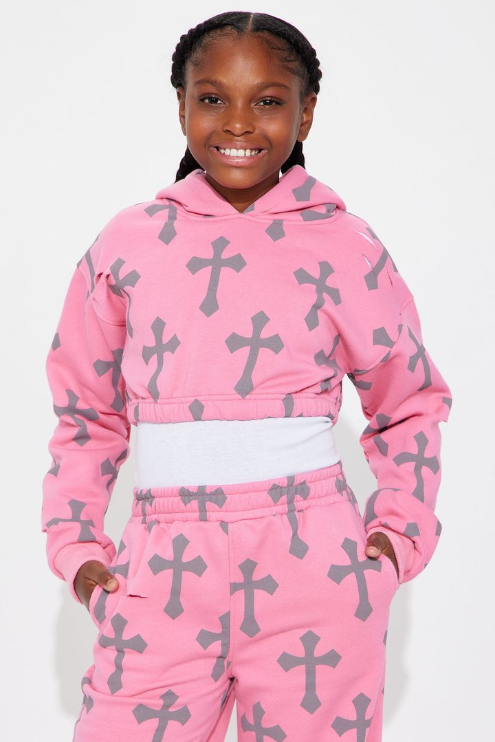 Mini Faith In Me Cropped Hoodie - Pink