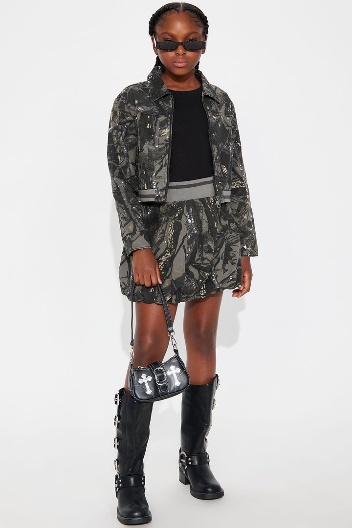 Mini Printed Bomber Jacket - Black/combo