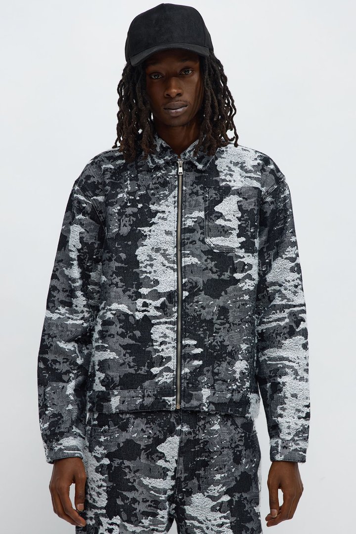 Cropped Fading In And Out Work Jacket - Black Wash