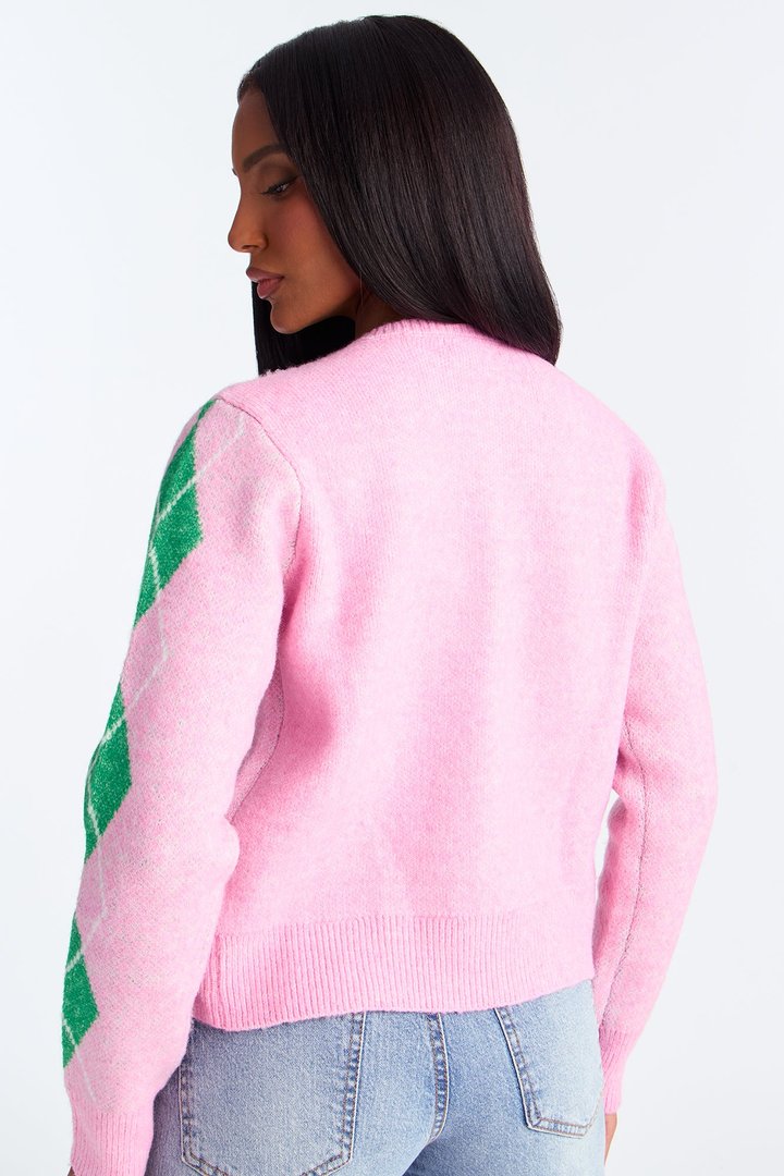 She Reads Argyle Sweater - Pink/combo