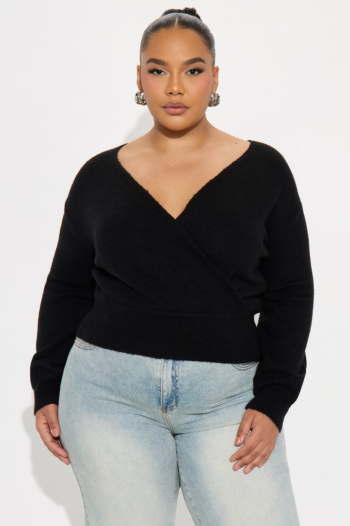 Sweet Like Candy Surplice Sweater - Black