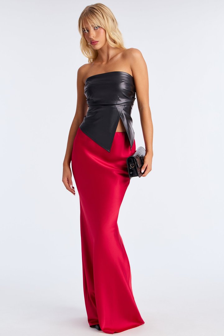 Imelda Faux Leather Tube Top - Black
