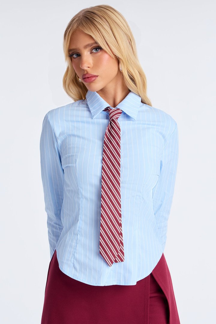 Kazzy Striped 2 Piece Shirt And Tie - Blue/combo