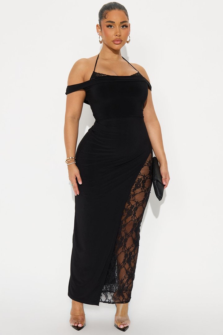 Mikayla Peek A Boo Lace Maxi Dress - Black