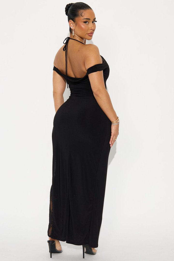 Mikayla Peek A Boo Lace Maxi Dress - Black